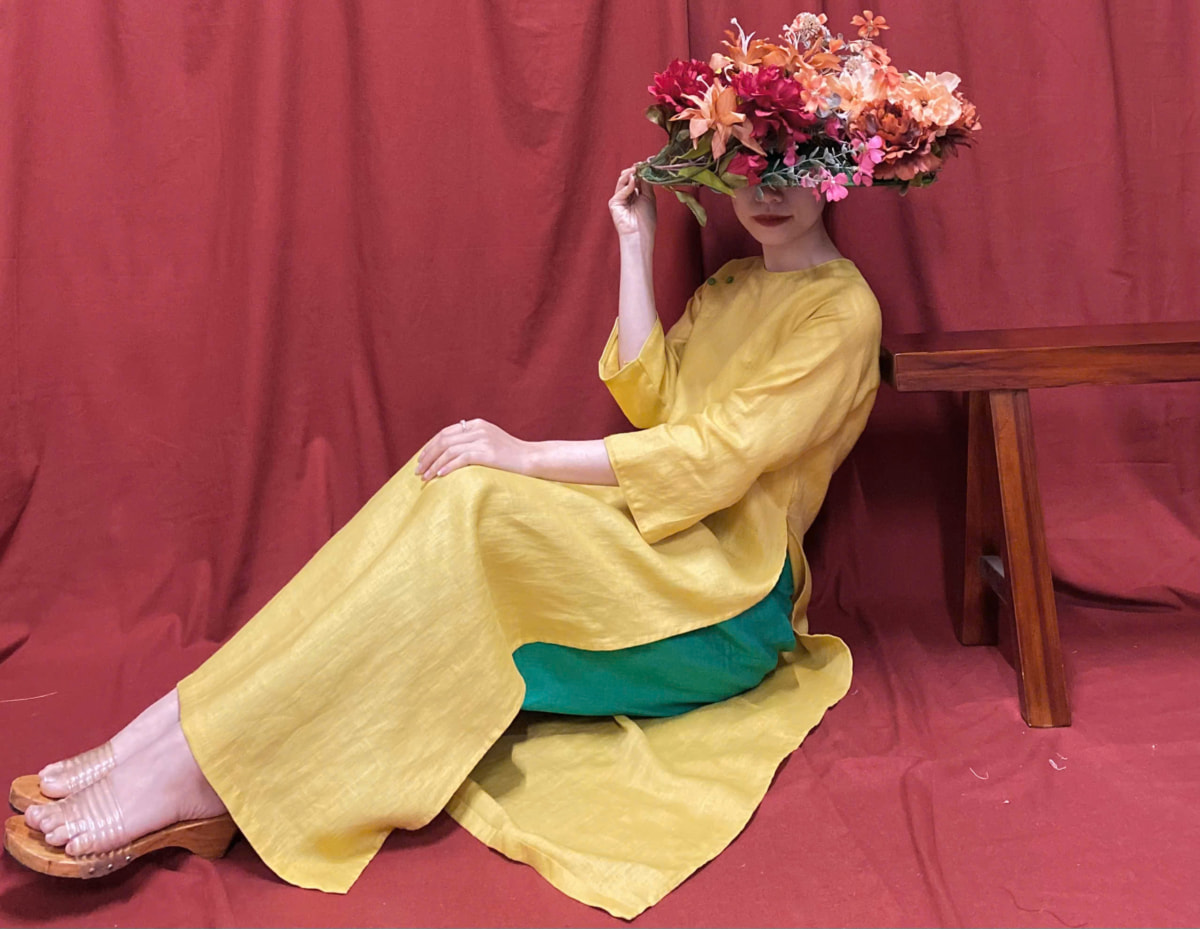 Áo Dài Hi Yên Handmade-Linen Tưng Premium Màu Vàng TYMLIC(không kèm quần) - Ảnh 3