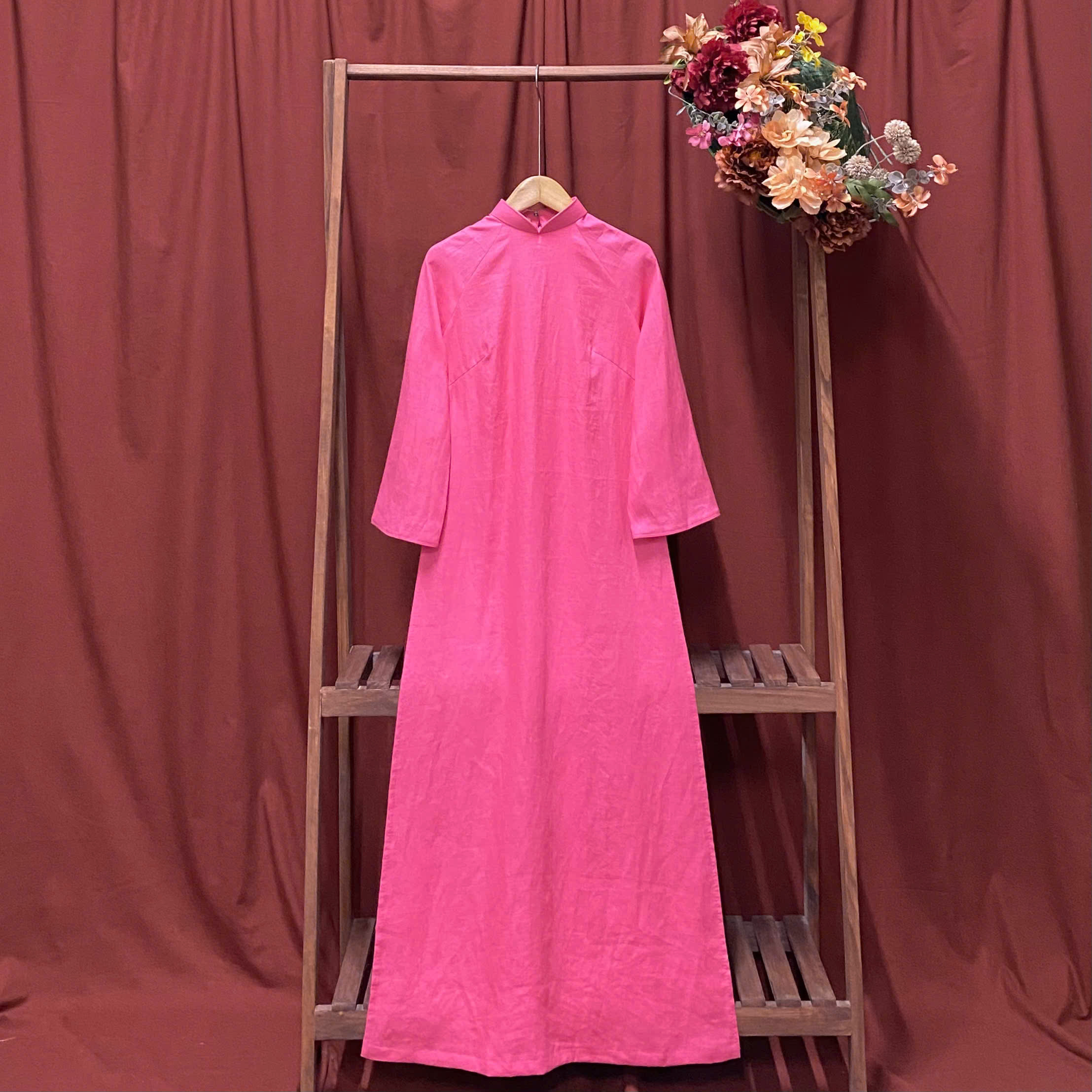 Áo Dài Hi Yên Handmade Linen Tưng Premium Màu Hồng TYMLIC(Không kèm quần)