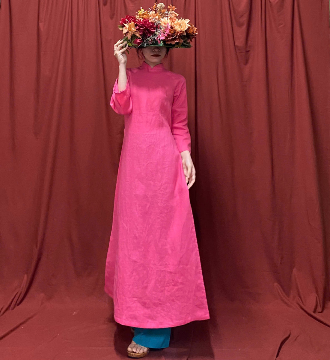 Áo Dài Hi Yên Handmade Linen Tưng Premium Màu Hồng TYMLIC(Không kèm quần) - Ảnh 4