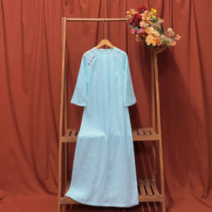 Áo Dài Hi Yên Handmade - Linen Tưng Premium Màu Xanh TYMLIC( Không kèm quần)